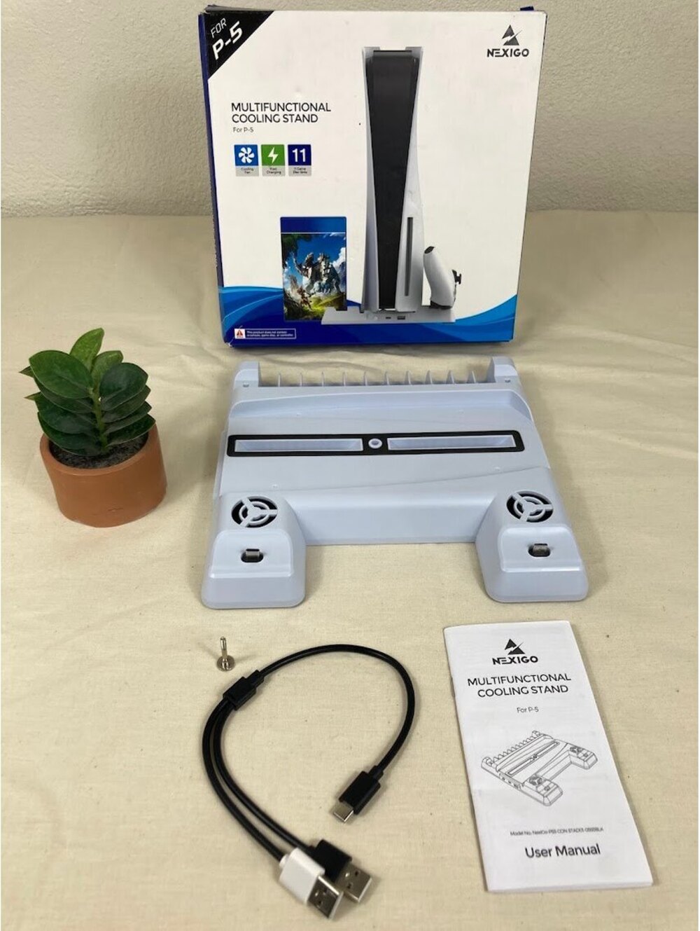 NexiGo PS5 Cooling Stand Dual Fans Controller Charger 11 Game Storage Open Box